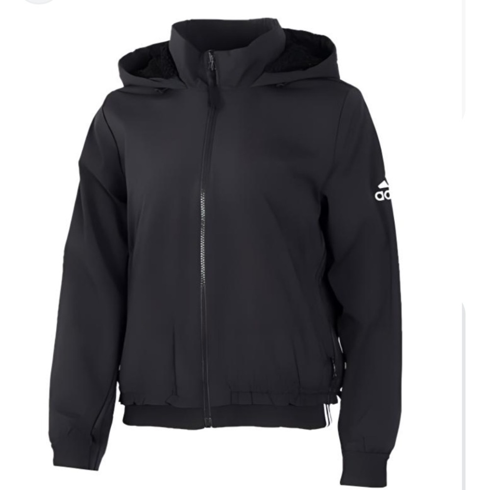 Adidas Hooded Full Zip Jacket Track Run Jog Athletic Outdoor Black SZ M Womens - Picture 2 of 10